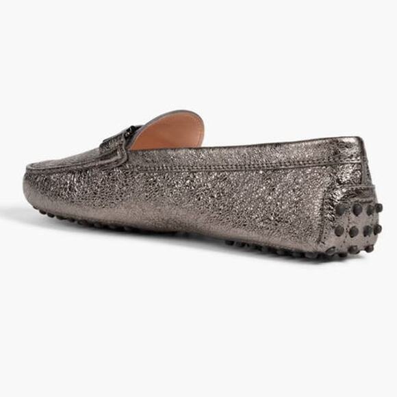 TOD'S Double T metallic cracked-leather loafers with dust bag size 9 (39) - Picture 2 of 13